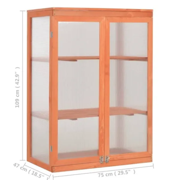 Drivhus^Trædrivhus med 2 hylder | 75x47x109 cm | Materiale: PC-plade & træ