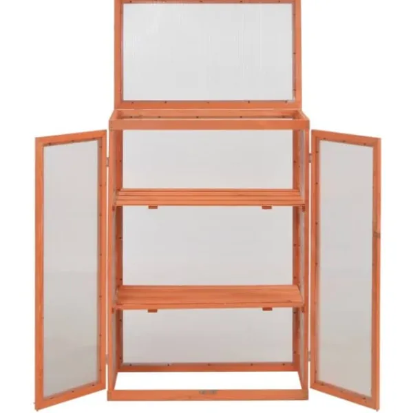 Drivhus^Trædrivhus med 2 hylder | 75x47x109 cm | Materiale: PC-plade & træ
