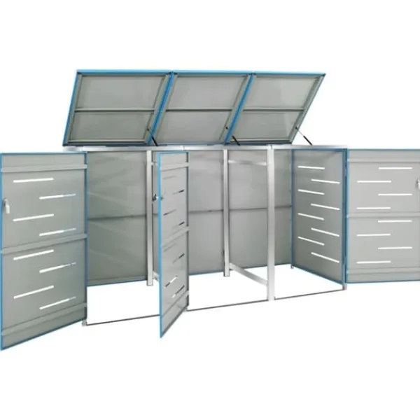 Skure, Garager & Carports^Tredobbelt skraldespandsskjuler i rustfrit stål | Størrelse: 207x77,5x112,5 cm