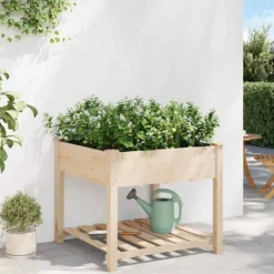 Sale Træ-haveskuffe med hylde - Havekrukke | Farve: Beige | Størrelse: 90x90x76.5 cm Plantningsbænke