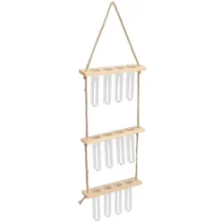 Clearance 3-trins håndlavet planteformeringsstation med 12 reagensglas hængende stativ til urter - træfarve Kit Til Plante- & Urtedyrkning