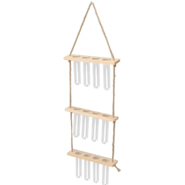 Clearance 3-trins håndlavet planteformeringsstation med 12 reagensglas hængende stativ til urter - træfarve Kit Til Plante- & Urtedyrkning