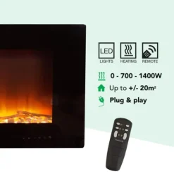 Discount Trivero 130 elektrisk vægkomfur - Sort glas - 127 cm bred - App kontrol - Cinewall - 1400 Watt varme Pejse