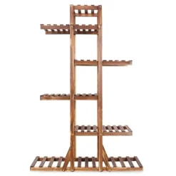 Plantestativer^Træplanteholder, 6 niveauer, solid fyrretræ,90 x 131 x 25cm, Brun
