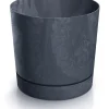 Sale Tubo P Beton Effect 240E rund urtepotte med underkop | Antracit Krukker & Plantebeholdere