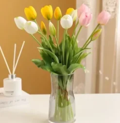 Hot TULIPANER BUKETT AF TULIPANER GUMMIBELAGET GUMMI SILIKONE LIKE LIFE Nyplukkede Blomster