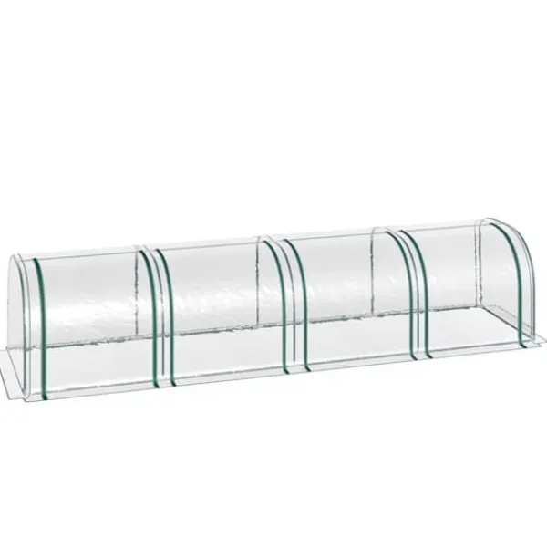 Drivhus^Tunneldrivhus 395x100x80 cm, 4 lynlåsvinduer, stålramme, transparent dug