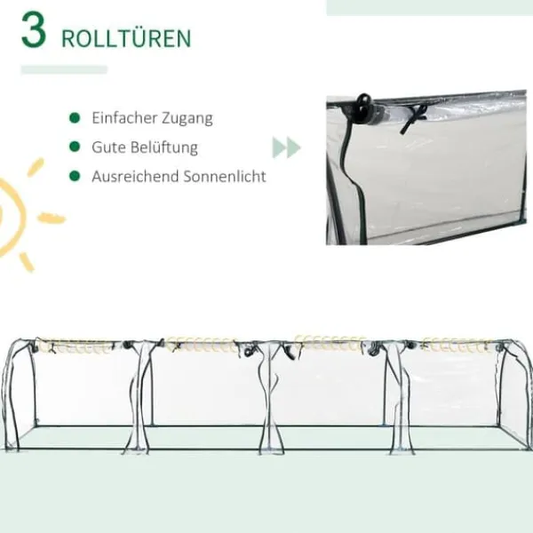 Drivhus^Tunneldrivhus 395x100x80 cm, 4 lynlåsvinduer, stålramme, transparent dug