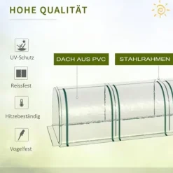 Drivhus^Tunneldrivhus 395x100x80 cm, 4 lynlåsvinduer, stålramme, transparent dug