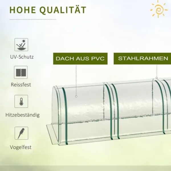 Drivhus^Tunneldrivhus 395x100x80 cm, 4 lynlåsvinduer, stålramme, transparent dug