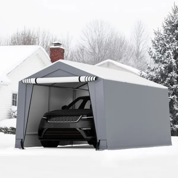 New Udendørs carport, 10x16x8,1 ft, grå Skure, Garager & Carports