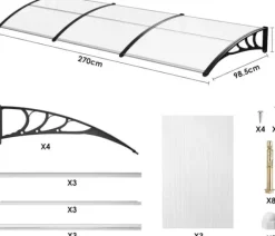 Udendørs dør- og vinduesoverdækning - Markise & overdækning - 270 x 98,5 cm - Polycarbonat kanalplader - UV- og regnbeskyttelse - Aluminiumsramme Skure, Garager & Carports