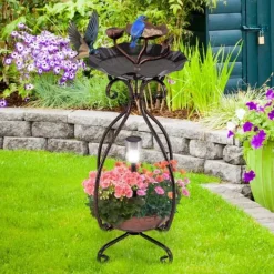 Clearance Udendørs fuglebad og foderkombcmation, 12x12x31 cm, bronze Til Fugle & Småvildt