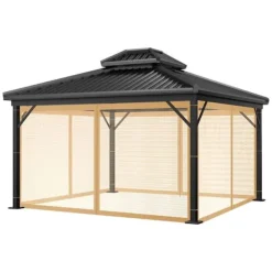 Telte & Lysthuse^Udendørs Gazebo Myggenet, Lynlåslukning, Holdbart Polyester, Nem Installation,Brun kun netting, L360xB360xH230CM