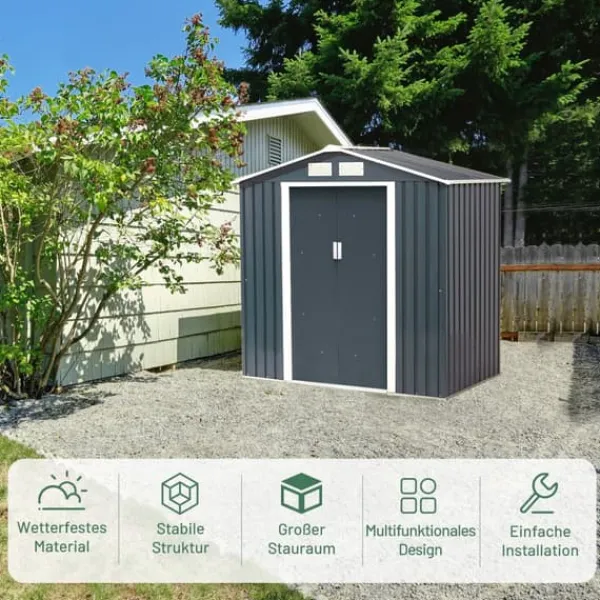 Skure, Garager & Carports^Udendørs haveopbevaringsskur, 7,0' x 4,2' x 6,1', Grå