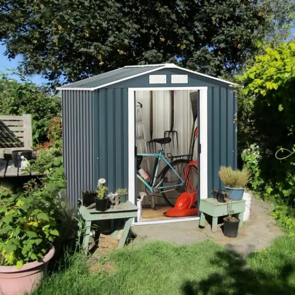 Skure, Garager & Carports^Udendørs haveopbevaringsskur, 7,0' x 4,2' x 6,1', Grå