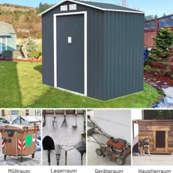Skure, Garager & Carports^Udendørs haveopbevaringsskur, 7,0' x 4,2' x 6,1', Grå