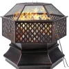 Clearance Udendørs Hexagonal Havegrill, Kulgrill, Brandsikker Stål med Gitterdæksel Pejse