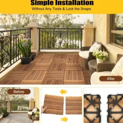 Havedekorationer^Udendørs hårdttræsfliser - Kliksystem 30x30x2 cm - 36‑pakke, 3,24 m² dækning - Vandtæt - Nem montering - Til terrasse/balkon - Brun