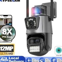 Sikkerhedsmonitorer & Videokameraer^Udendørs Kamera, 6K Opløsning, IP66 Vandtæt,EU Stik, 12MP WIFI PTZ Kamera