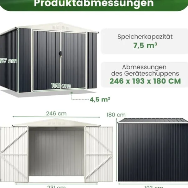 Online Udendørs opbevarcmgsskur, 19×16 cm, grå - materiale: galvaniseret farvestål Skure, Garager & Carports