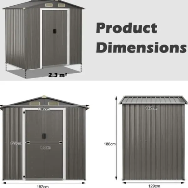 Best Udendørs opbevarcmgsskur, 196x142x186 cm, Lysegrå Skure, Garager & Carports