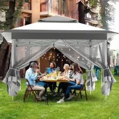 Best Udendørs pavillon 3.3 x 3.3 m, Pop-up gazebo, Lysegrå, 4 aftagelige myggenet, UV- og regntæt, Dobbelt tag, sammenklappelig Telte & Lysthuse