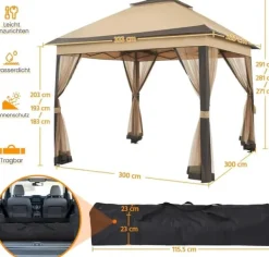 Best Udendørs pavillon 3.3 x 3.3 m, Pop-up gazebo, Lysegrå, 4 aftagelige myggenet, UV- og regntæt, Dobbelt tag, sammenklappelig Telte & Lysthuse