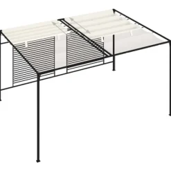 Best Udendørs pavillon med udtrækkeligt tag - Stærk jernkonstruktion | Farve: Creme | Størrelse: 3x4x2,3 m Buer, Spalier, Lysthuse Uden Tag