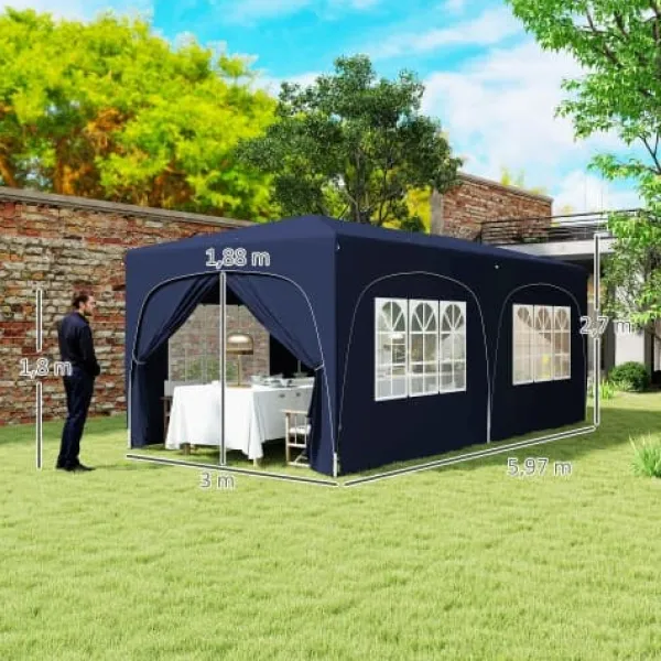 Sale Udendørs Pavillon, UPF50+ Oxford Stof, 597L x 300B x 270H cm, Højdejusterbar op til 270 cm, Egnet til 12-18 Personer, Øgede Stabilitetsfunktioner Telte & Lysthuse
