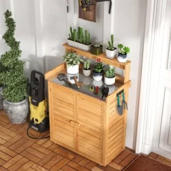 Plantningsbænke^Udendørs plantebord arbejdsstation, 86x46x119 cm, Naturfarvet