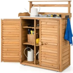 Plantningsbænke^Udendørs plantebord arbejdsstation, 86x46x119 cm, Naturfarvet