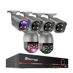 Sikkerhedsmonitorer & Videokameraer^Udendørs PTZ POE kamera system, AI menneskelig detektion, to-vejs samtale, , None, 8CH 6 Cameras