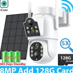 Hot Udendørs Sikkerhedskamera, 8MP Dobbelt Linse, Nattesyn,8MP Hvid 128G Kort Sikkerhedsmonitorer & Videokameraer