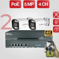 Sikkerhedsmonitorer & Videokameraer^Udendørs sikkerhedskamerasystem, 5MP opløsning, smart farve natvision, kanal,1T, 1x4CH 2x5MP Kamera