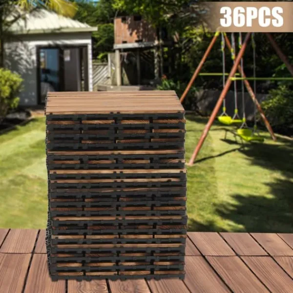 Online Udendørs terrassefliser - Klikbare træfliser 30x30 cm - 36 stk. - Dækker 3,24 m² - Vandtæt - Tykkelse 2 cm - Til terrasse/balkon - Brun Havedekorationer
