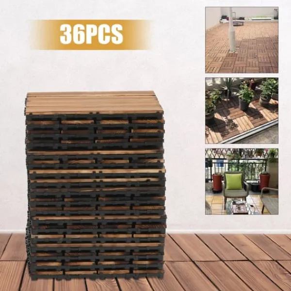 Online Udendørs terrassefliser - Klikbare træfliser 30x30 cm - 36 stk. - Dækker 3,24 m² - Vandtæt - Tykkelse 2 cm - Til terrasse/balkon - Brun Havedekorationer