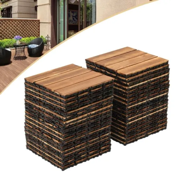 Online Udendørs terrassefliser - Klikbare træfliser 30x30 cm - 36 stk. - Dækker 3,24 m² - Vandtæt - Tykkelse 2 cm - Til terrasse/balkon - Brun Havedekorationer