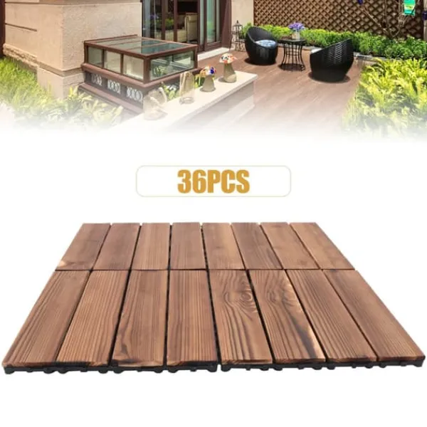Online Udendørs terrassefliser - Klikbare træfliser 30x30 cm - 36 stk. - Dækker 3,24 m² - Vandtæt - Tykkelse 2 cm - Til terrasse/balkon - Brun Havedekorationer