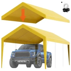 Clearance Udskiftning af baldakindæksel til carport 10 x 20 fod, vandtæt garage-telt. Let installation med bungees, beige (kun top, ramme ikke inkluderet). Skure, Garager & Carports