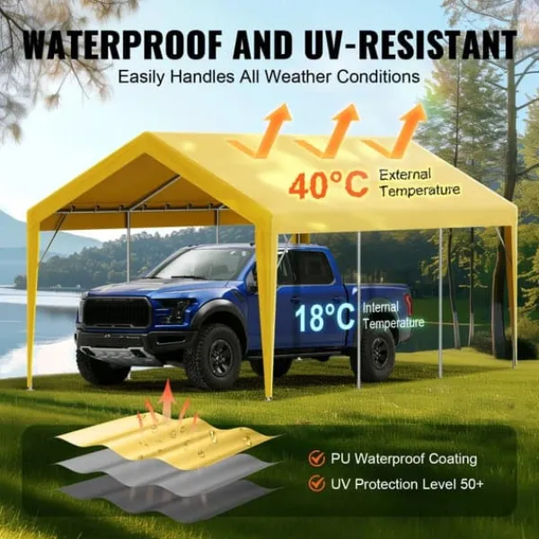Clearance Udskiftning af baldakindæksel til carport 10 x 20 fod, vandtæt garage-telt. Let installation med bungees, beige (kun top, ramme ikke inkluderet). Skure, Garager & Carports
