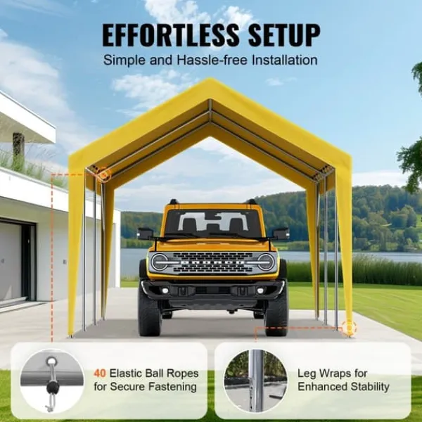 Clearance Udskiftning af baldakindæksel til carport 10 x 20 fod, vandtæt garage-telt. Let installation med bungees, beige (kun top, ramme ikke inkluderet). Skure, Garager & Carports