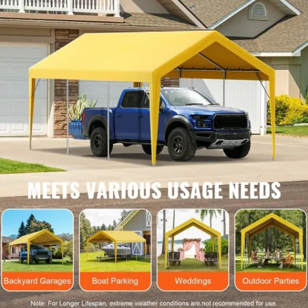 Clearance Udskiftning af baldakindæksel til carport 10 x 20 fod, vandtæt garage-telt. Let installation med bungees, beige (kun top, ramme ikke inkluderet). Skure, Garager & Carports