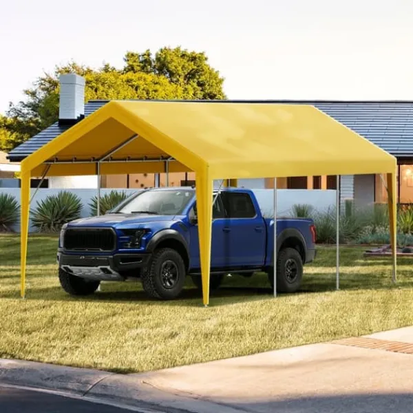 Clearance Udskiftning af baldakindæksel til carport 10 x 20 fod, vandtæt garage-telt. Let installation med bungees, beige (kun top, ramme ikke inkluderet). Skure, Garager & Carports
