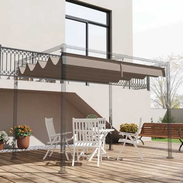 Buer, Spalier, Lysthuse Uden Tag^Udskiftningstag til 2,85 x 2 m pergola, vandafvisende optrækkeligt bølgetag med regndrænhuller, UV-beskyttelse 30+, vintertæt skyggeafdækning til have | CDON