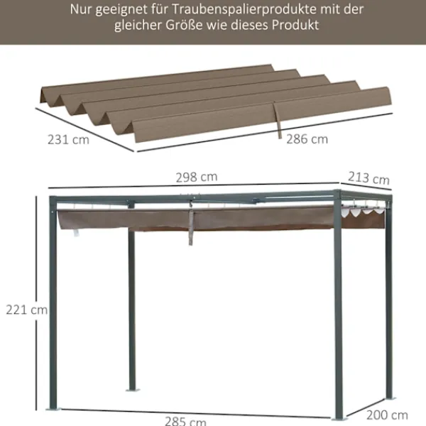 Buer, Spalier, Lysthuse Uden Tag^Udskiftningstag til 2,85 x 2 m pergola, vandafvisende optrækkeligt bølgetag med regndrænhuller, UV-beskyttelse 30+, vintertæt skyggeafdækning til have | CDON