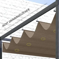 Buer, Spalier, Lysthuse Uden Tag^Udskiftningstag til 2,85 x 2 m pergola, vandafvisende optrækkeligt bølgetag med regndrænhuller, UV-beskyttelse 30+, vintertæt skyggeafdækning til have | CDON