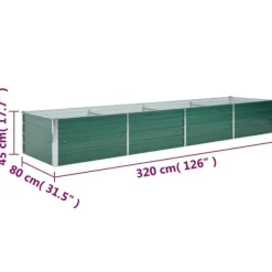 Plantningsbænke^Upphöjd odlingslåda i galvaniserat stål - Trädgårdsbänk | Färg: Grön | Storlek: 320x80x45 cm