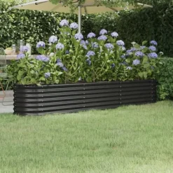Upphöjd odlingslåda i pulverlackerat stål | Färg: Antracit | Storlek: 224x40x36 cm Plantningsbænke