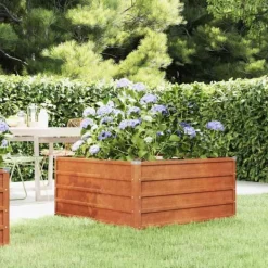 Krukker & Plantebeholdere^Upphöjd odlingslåda i rosttrögt stål - Hållbar trädgårdslösning | Storlek: 100x100x45 cm | Färg: Brunt